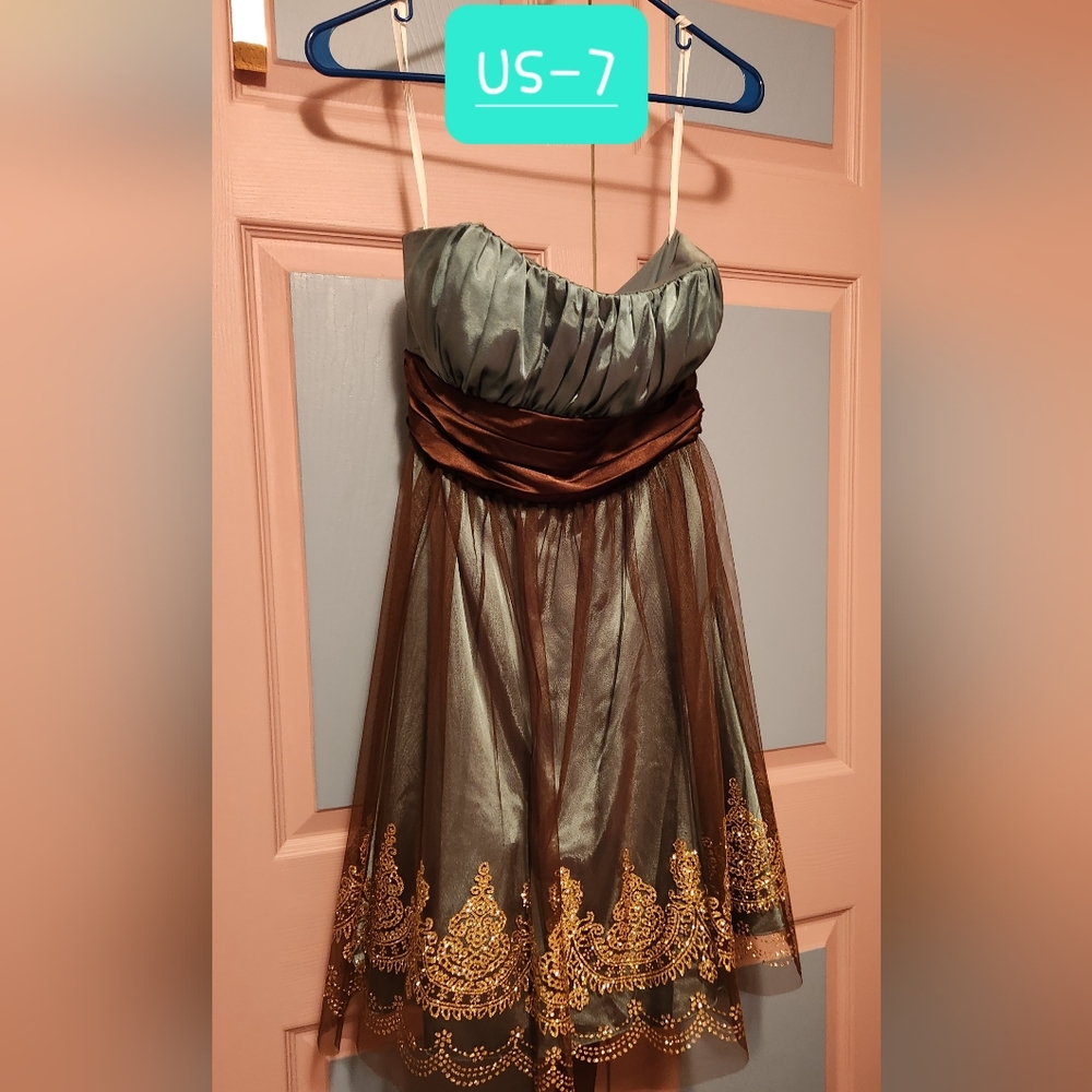 Teal, Brown, and Gold Glitter dress